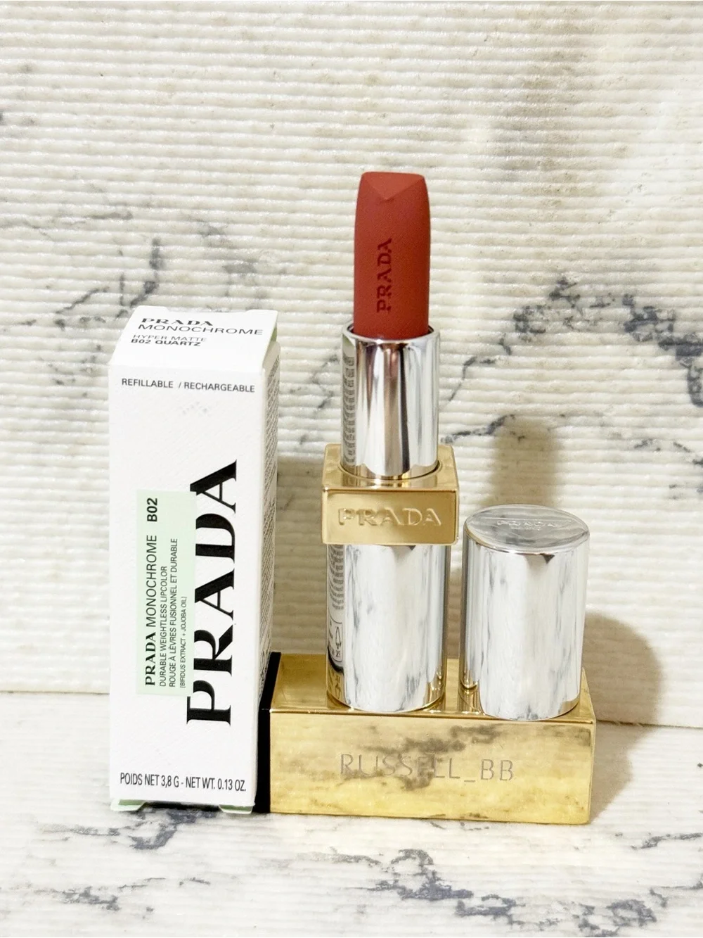 Prada Monochrome Hyper Matte Lipstick  Color B02 Quartz Pink Nude
